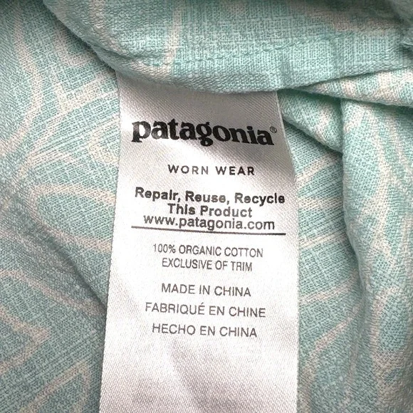 Patagonia Pataloha Shirt Men's Lg Aqua Blue Hawaiian Floral Fern Organic Cotton - Picture 9 of 11
